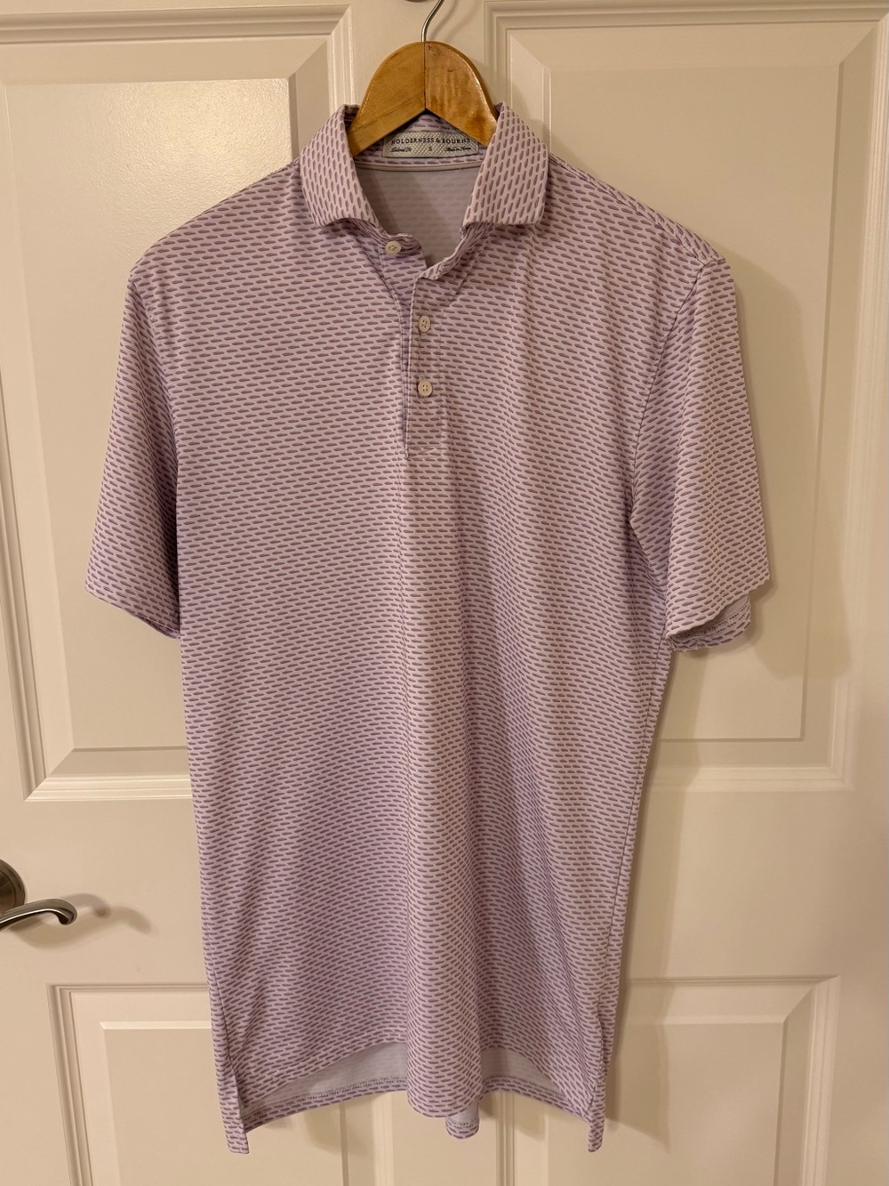 Holderness Bourne Men’s Small Light Purple Print Polo Portage Golf Polo EUC
